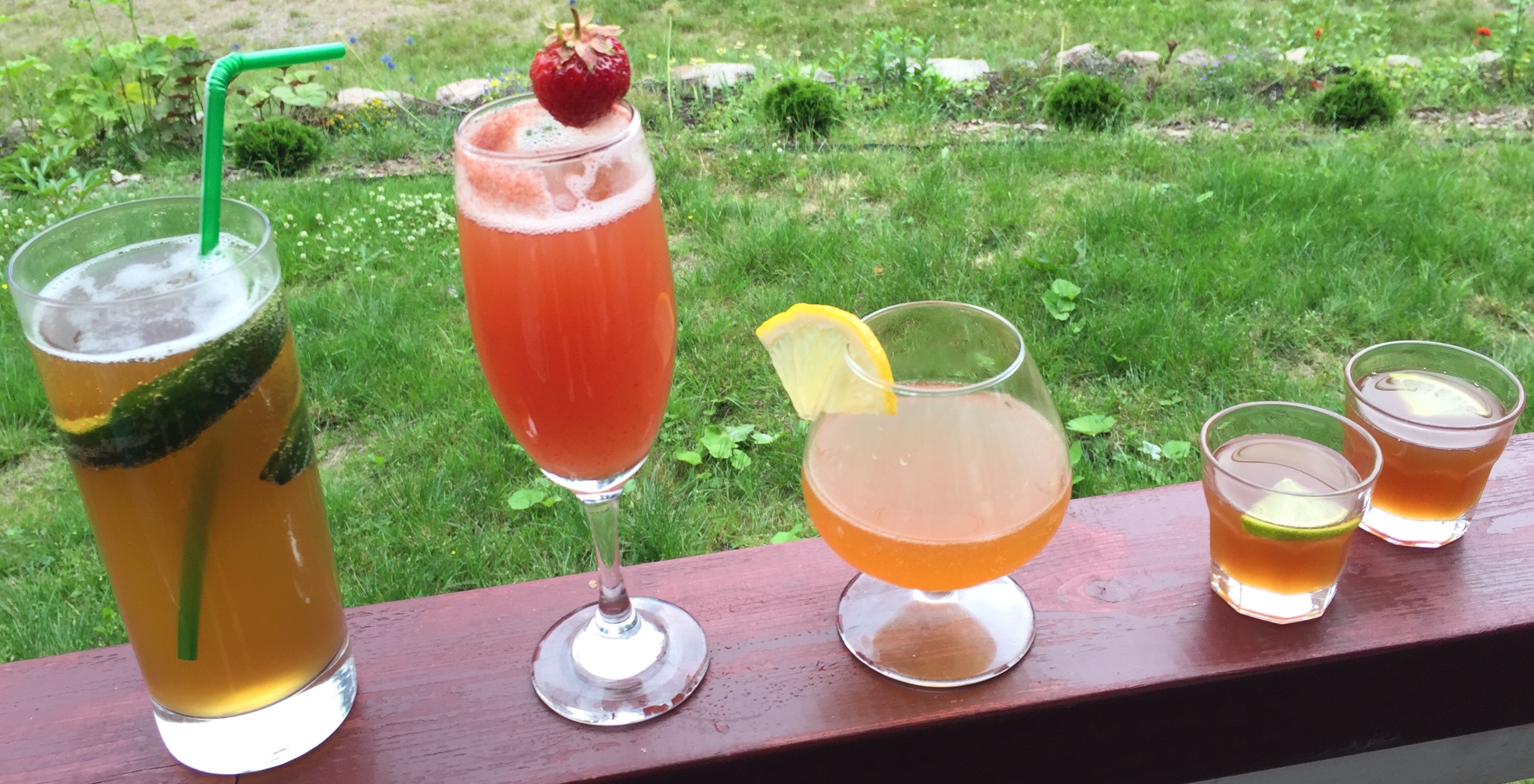 Sahticocktail á la Brewniverse: Saimaa Royale, Strawberry Sampo, Sunny Sahti, Shotiverse